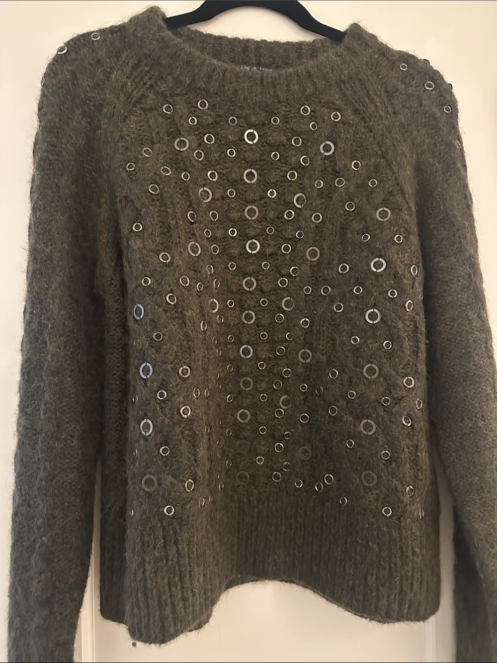 rag & bone Olive Eyelet-Embellished Crewneck Sweater